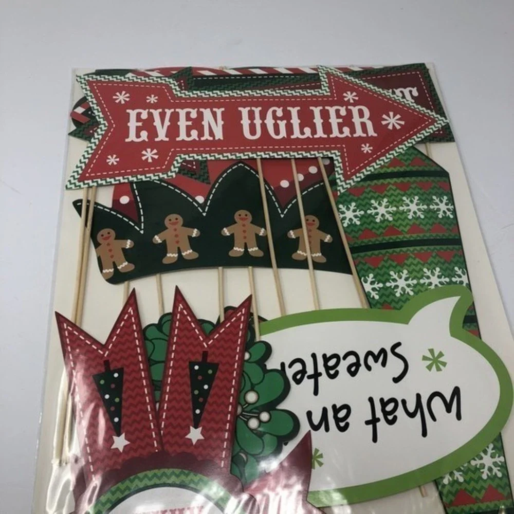Christmas Ugly Sweater Party Photo‎ Stick Props Awards Apparel Accessories 12pc